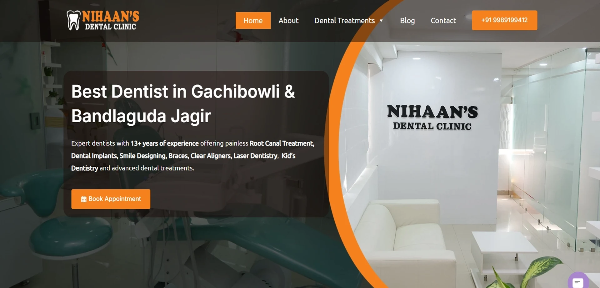 Nihaans Dental Clinic website homepage